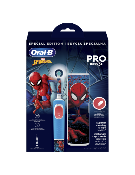 D103.413.2KX Vitality PRO Kids 3+ Spiderman Elektrinis Dantų Šepetėlis + Kelioninis Dėklas