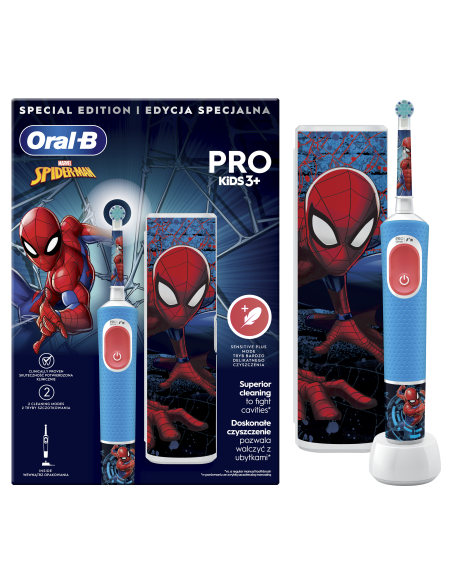 D103.413.2KX Vitality PRO Kids 3+ Spiderman Elektrinis Dantų Šepetėlis + Kelioninis Dėklas
