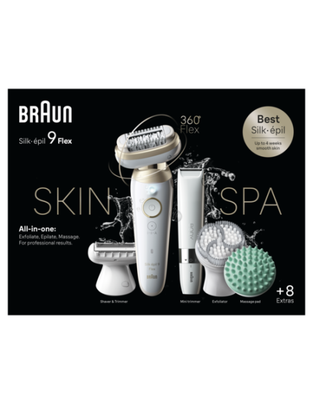 SES9-481 3D Braun Silk•épil 9 Flex SkinSpa Epilaator + BS1000 minitrimmer BODY