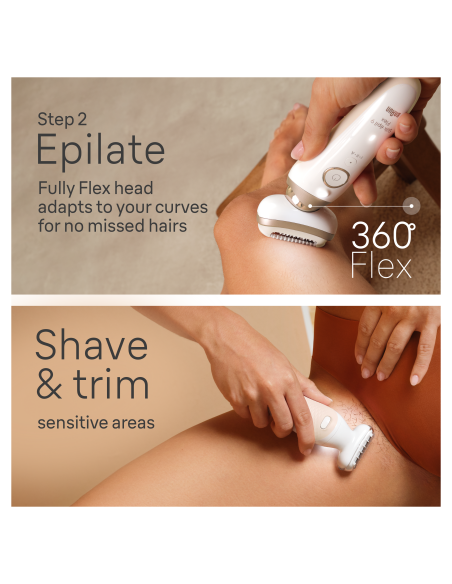 SES9-481 3D Braun Silk•épil 9 Flex SkinSpa Epilaator + BS1000 minitrimmer BODY