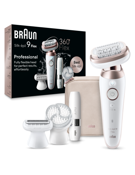 SES9-360 3D Braun Silk•épil 9 Flex Epilaator + FS1000 Miniraseerija FACE