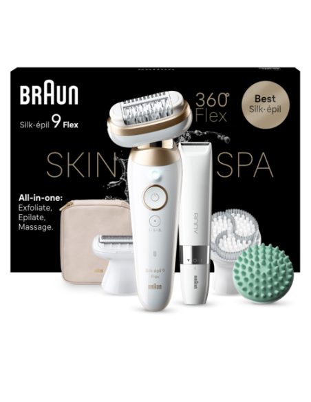 SES9-481 3D Braun Silk•épil 9 Flex SkinSpa Epiliatorius + BS1000 kompaktiškas kūno plaukų trimeris