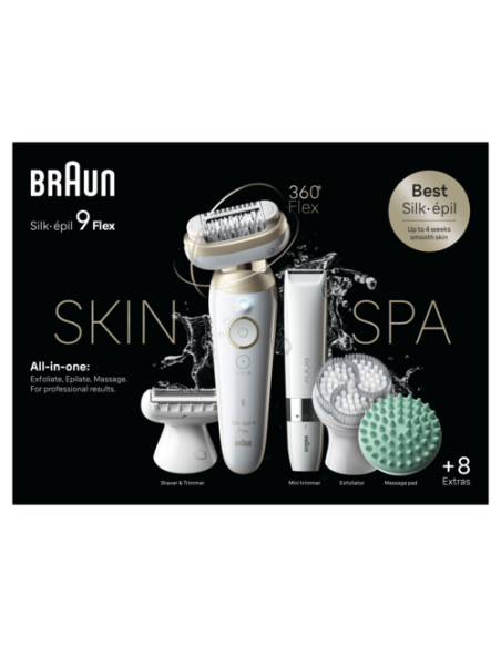 SES9-481 3D Braun Silk•épil 9 Flex SkinSpa Epiliatorius + BS1000 kompaktiškas kūno plaukų trimeris