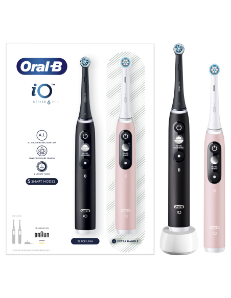 iOM6d.2J6 Oral-B iO6 Duo Pack Elektrinis Dantų Šepetėlis Black + Pink Sand Extra Handle