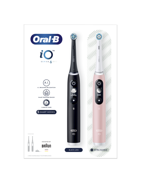 iOM6d.2J6 Oral-B iO6 Duo Pack Elektrinis Dantų Šepetėlis Black + Pink Sand Extra Handle