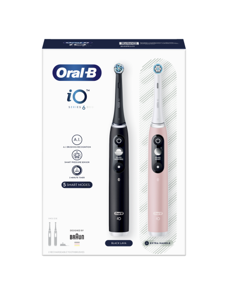 iOM6d.2J6 Oral-B iO6 Duo Pack Elektrinis Dantų Šepetėlis Black + Pink Sand Extra Handle