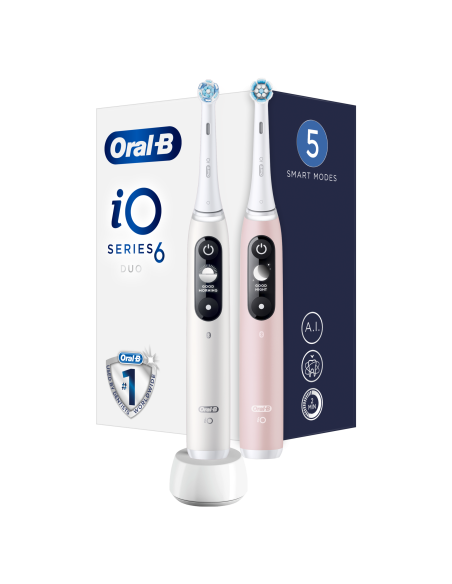 iOM6d.2I6.1 Oral-B iO6 Duo Pack Elektriskā Zobu Birste White + Pink Sand Extra Handle