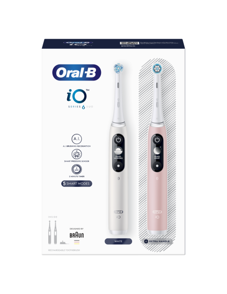 iOM6d.2I6.1 Oral-B iO6 Duo Pack Elektriskā Zobu Birste White + Pink Sand Extra Handle
