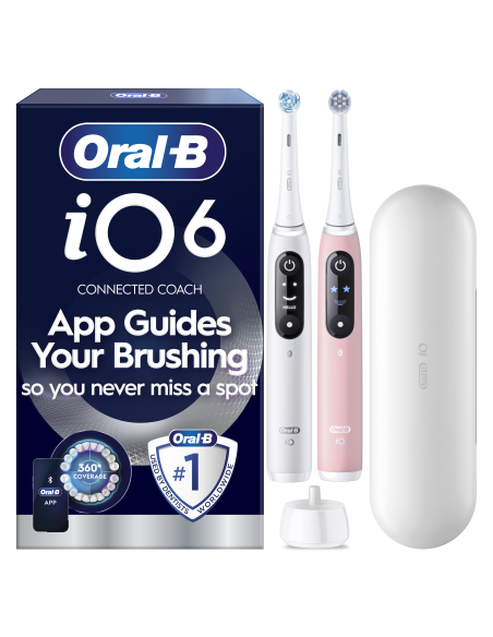 iOM6d.2AC6.B Oral-B iO6 Duo Pack Elektrinis Dantų Šepetėlis White + Pink Sand Extra Handle +TC
