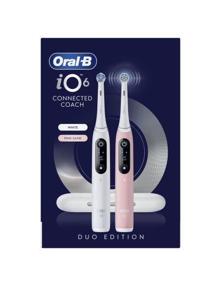 iOM6d.2AC6.B Oral-B iO6 Duo Pack Elektrinis Dantų Šepetėlis White + Pink Sand Extra Handle +TC